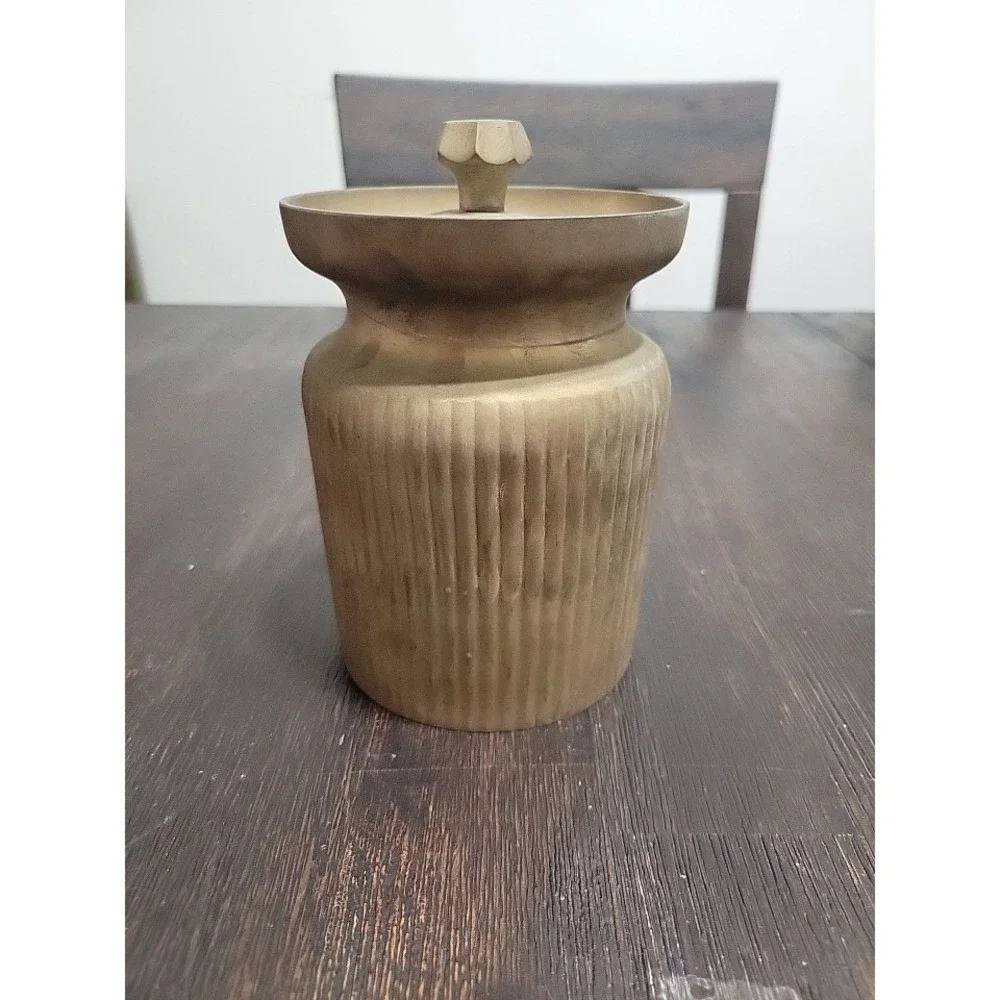 AS-IS Vintage Ribbed Brass Container With‎ Removable Lid